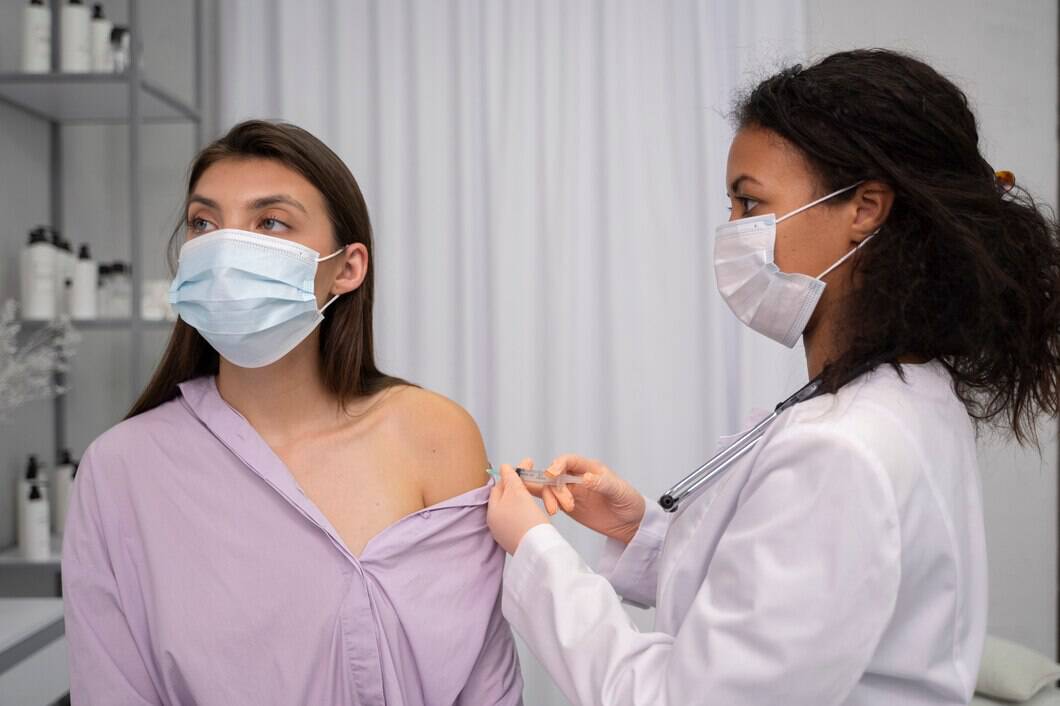 Doctor examining a patient's breast during a medical consultation.