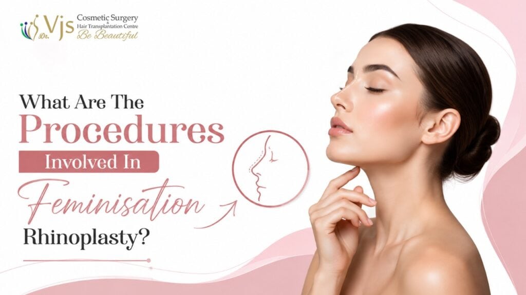 Profile of a woman with feminised nose after rhinoplasty surgery.