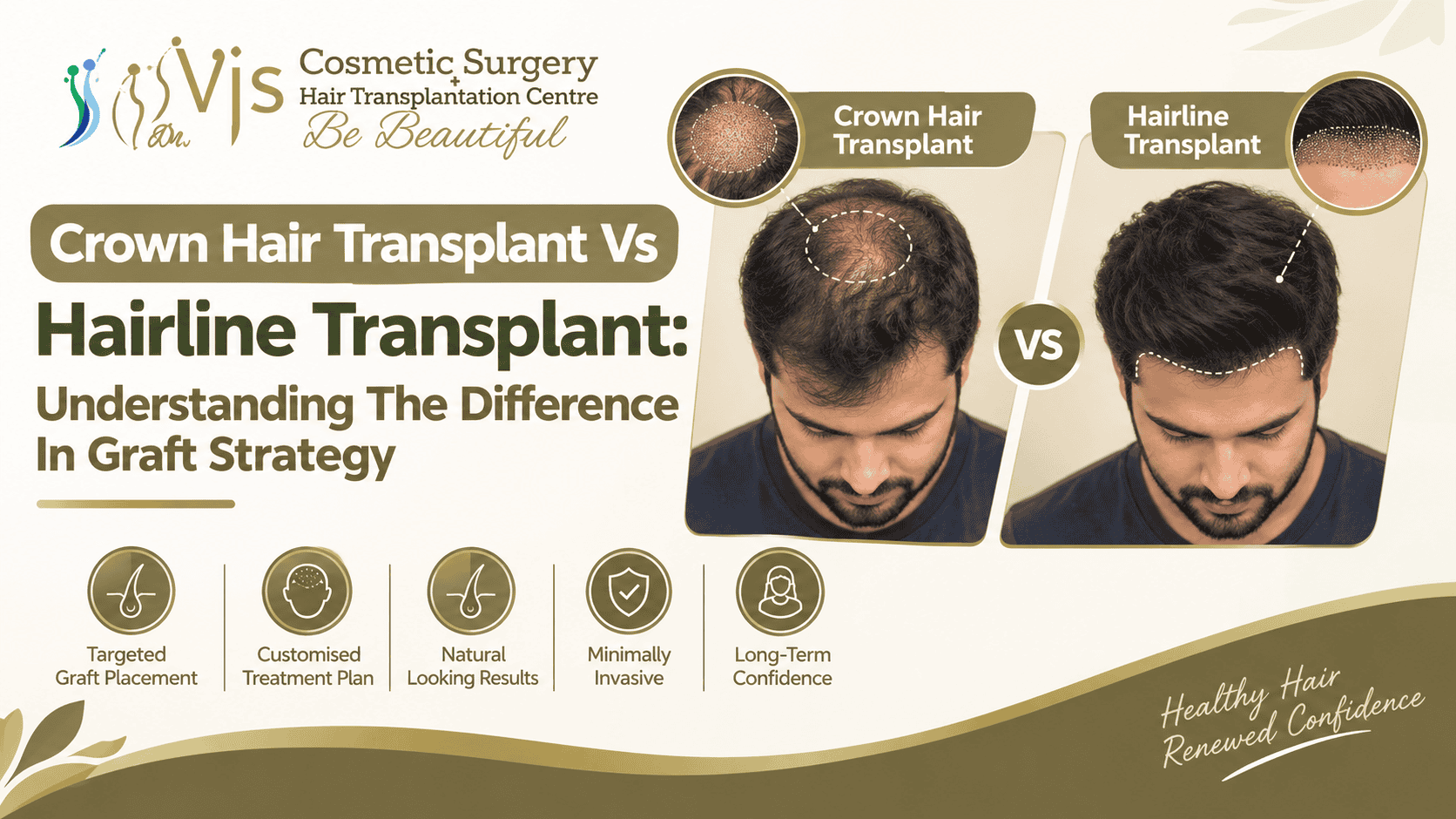 Comparison of crown hair transplant and hairline transplant procedures.